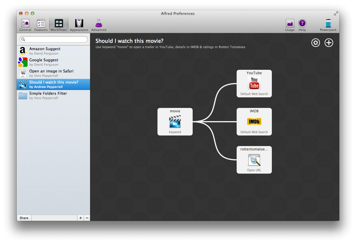 Workflows in Alfred v2