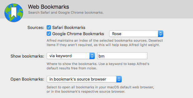Bookmarks Preferences in Alfred