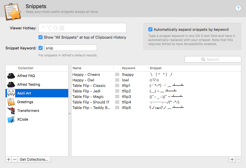 Snippets Preferences