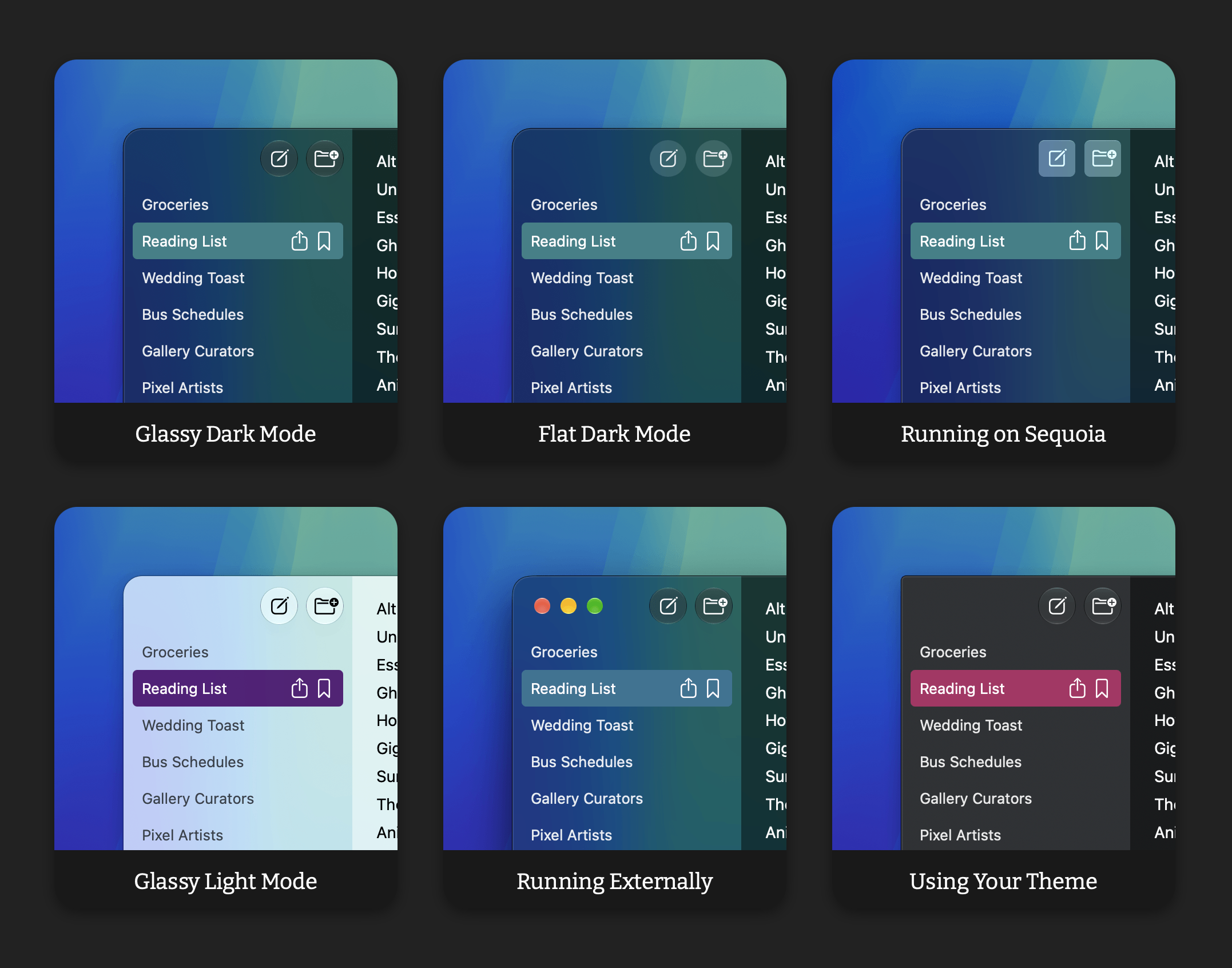 Six Alfred UI visual styles