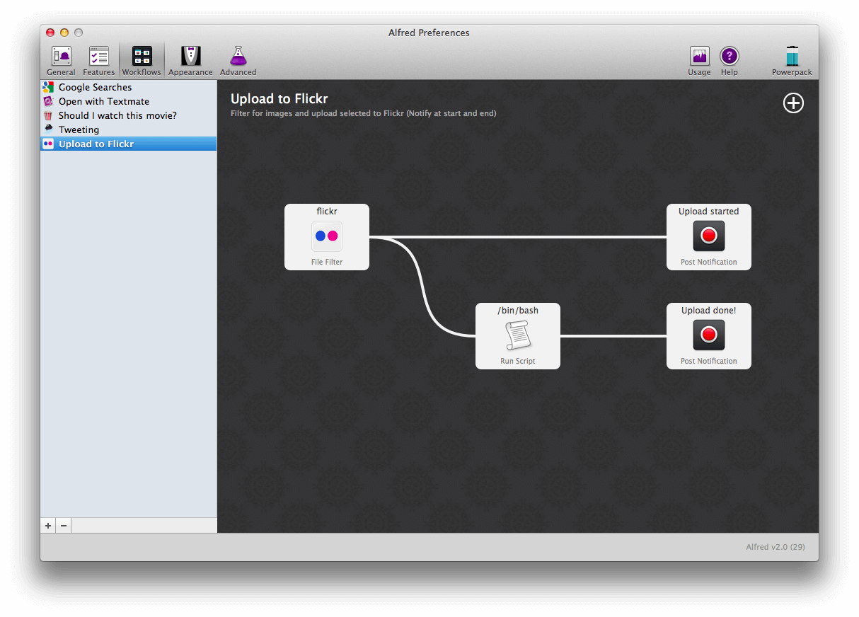 Alfred v2 workflow - Upload image to Flickr