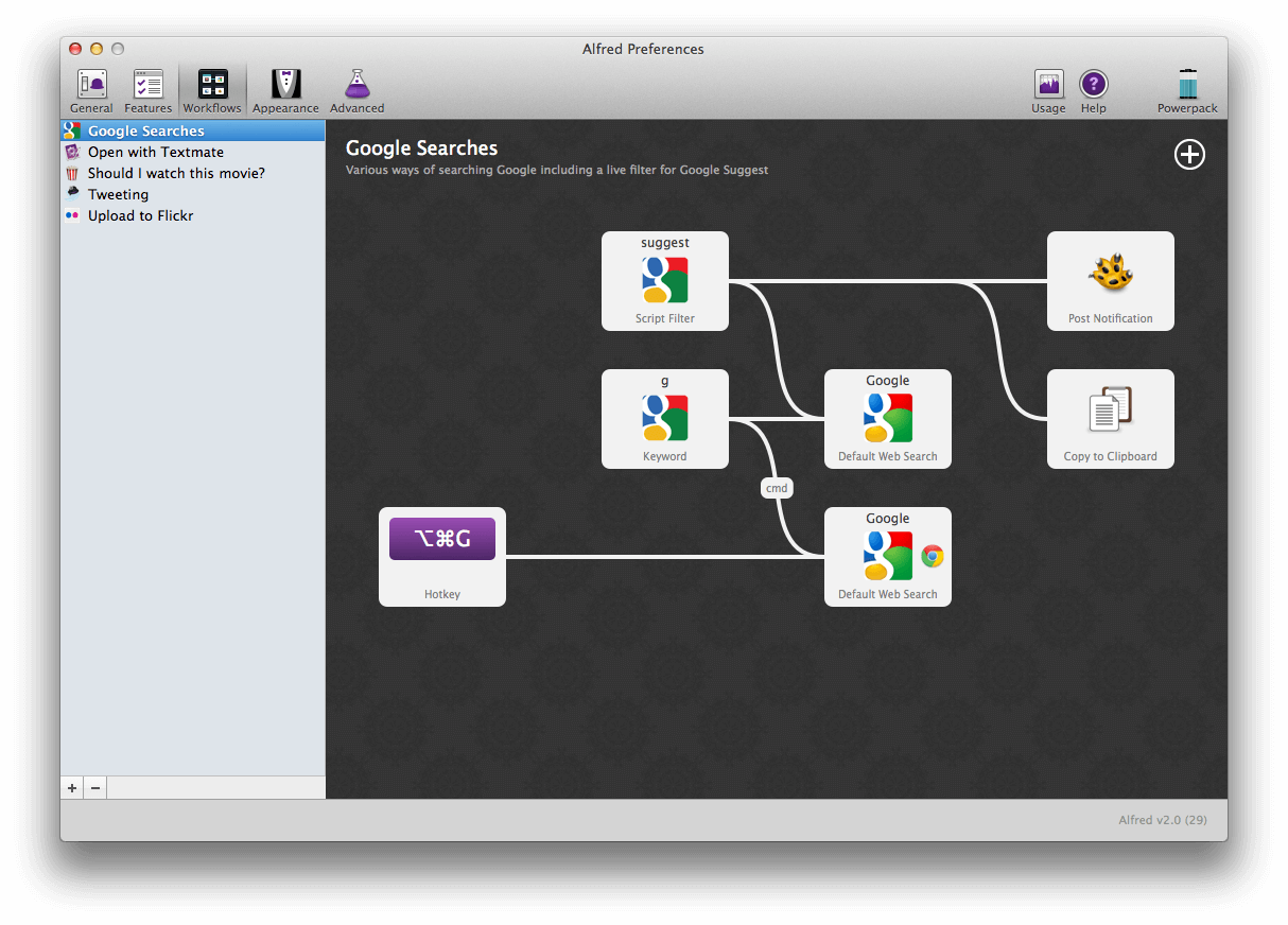 Alfred v2 Workflow - Google Searches