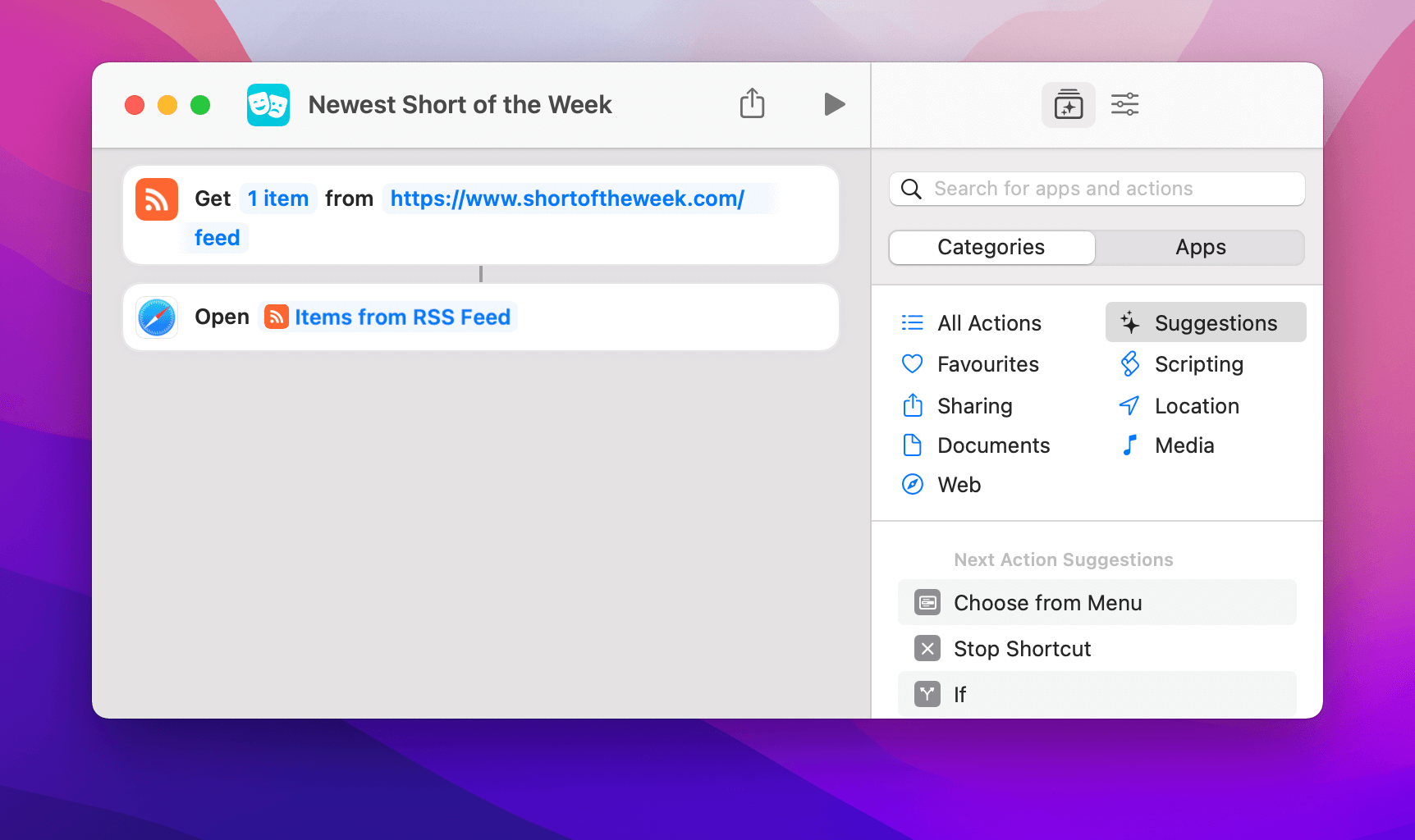 Newest Short of the Week shortcut layout