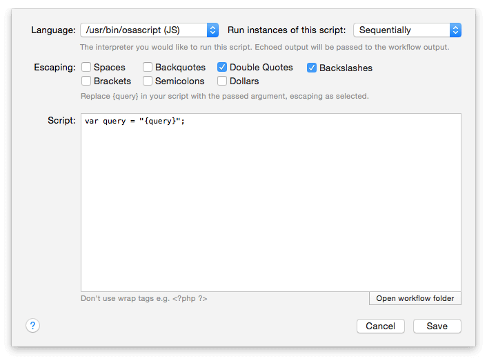 JavaScript option in workflows