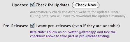 Alfred pre-release checkbox