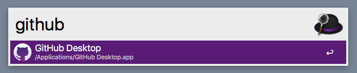 A normal search for Github in Alfred