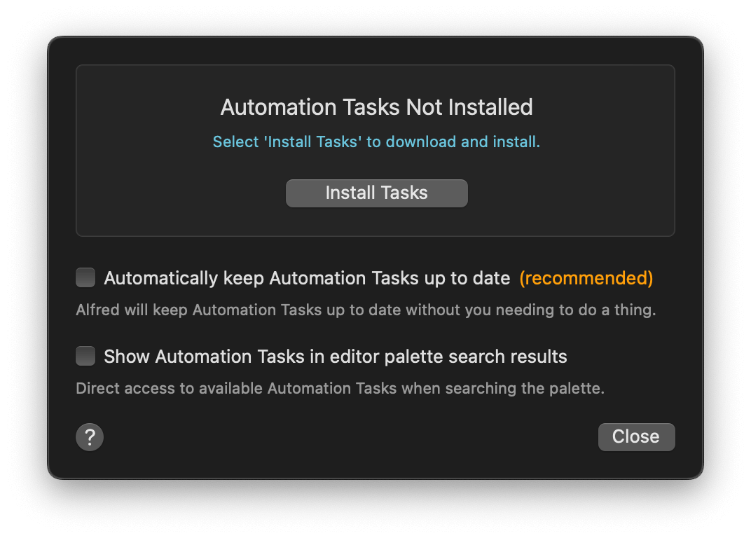 Automation Tasks options
