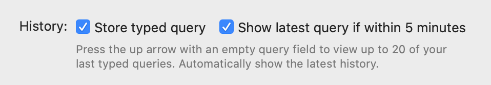 Advanced Preferences showing Query History
