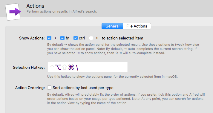 Alfred Actions Preferences