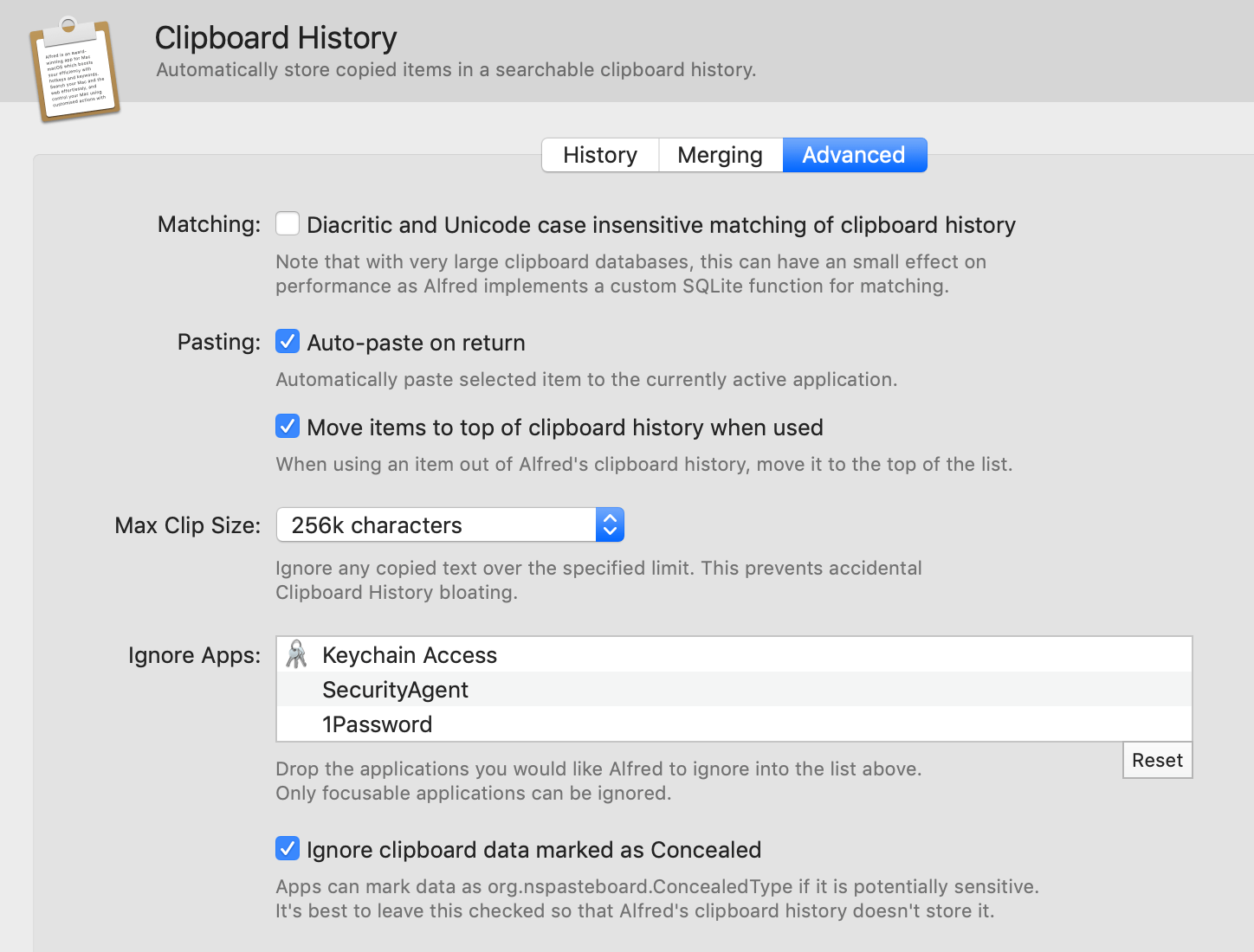 Clipboard Advances preferences