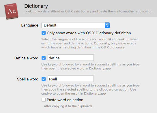 Dictionary preferences