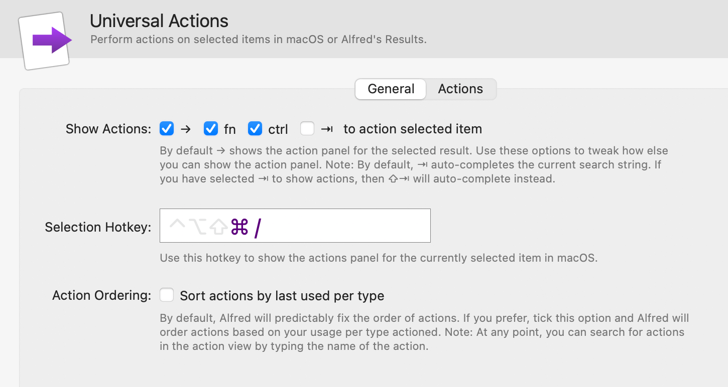 Setting a hotkey for Universal Actions