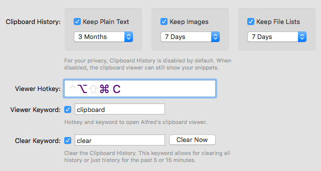 Clipboard Settings