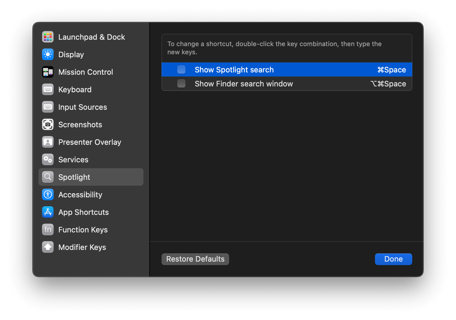 Spotlight using Cmd Space