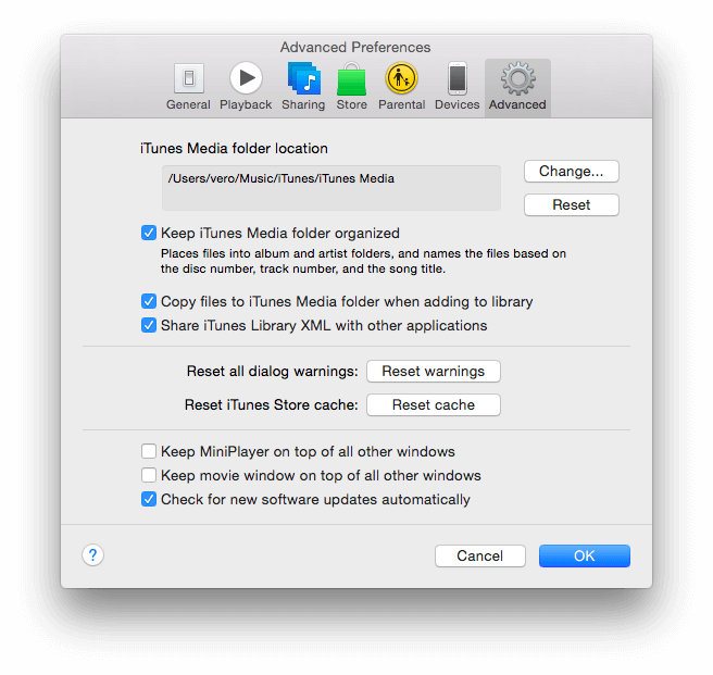 iTunes Preferences - Share iTunes XML