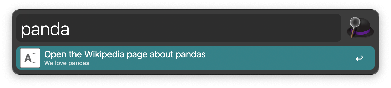Typing panda into Alfred