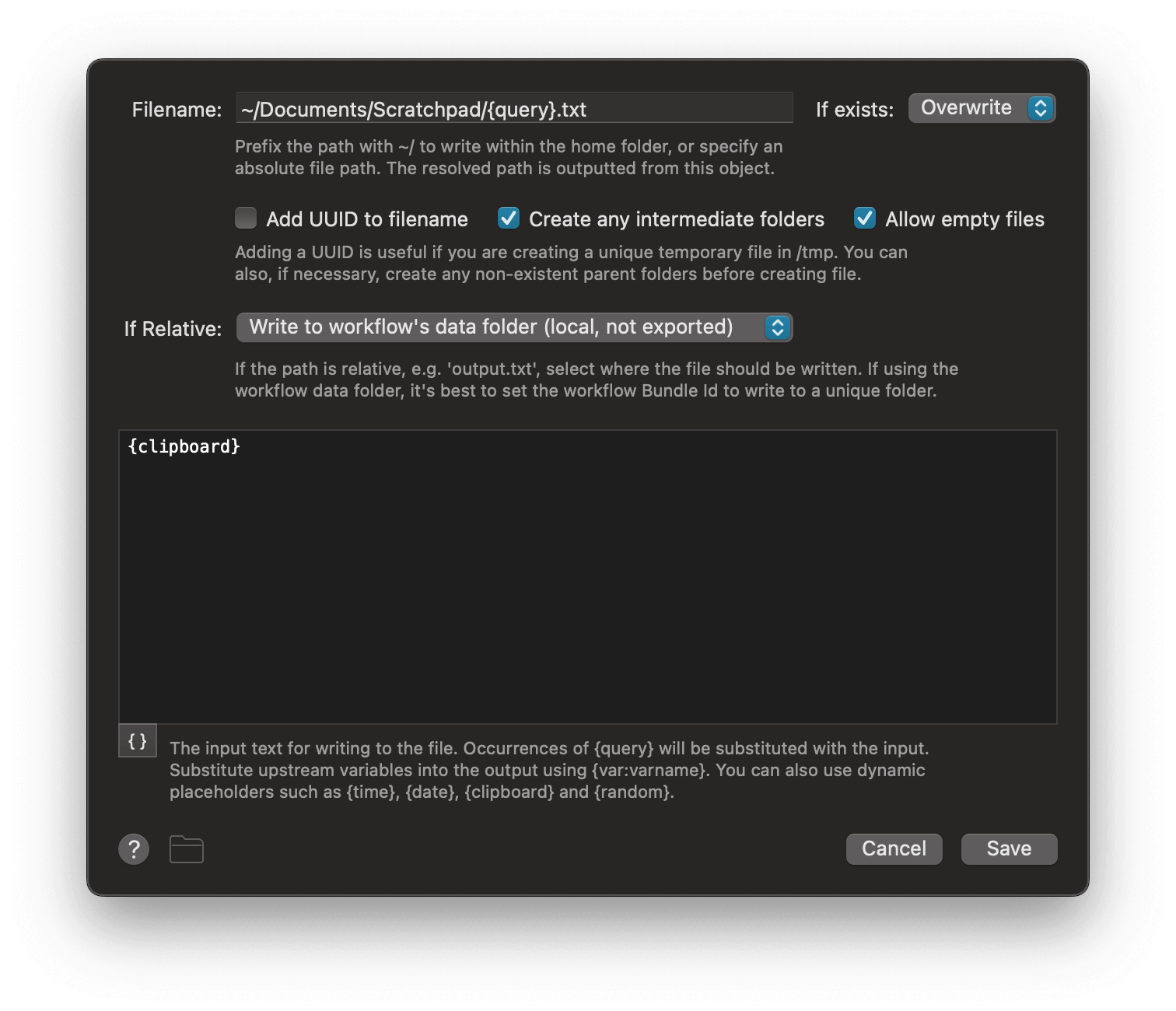 Write Text File object preferences