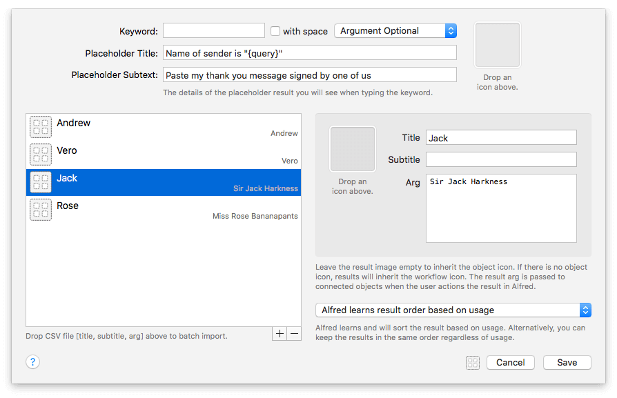 List configuration