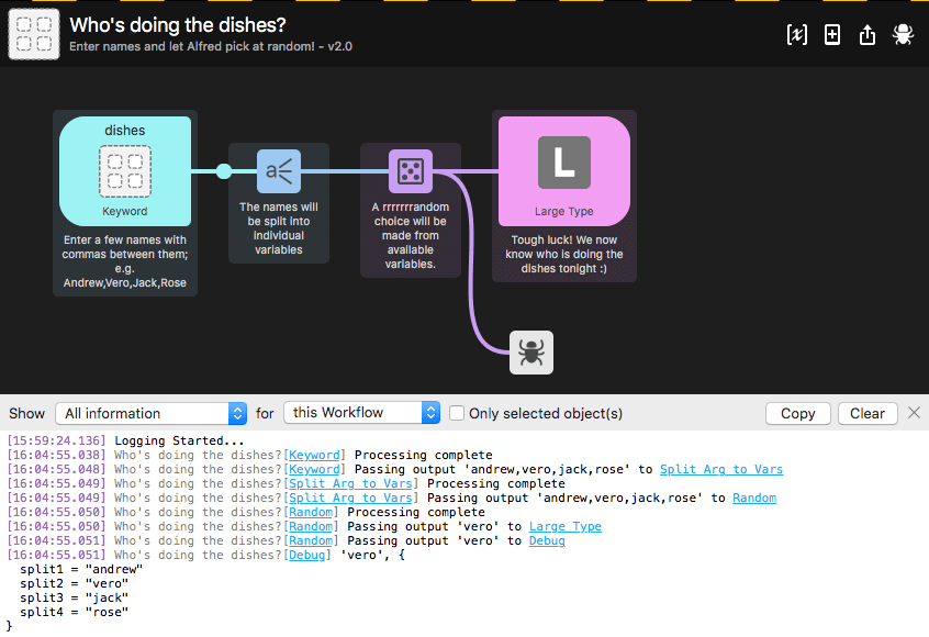 Debug Log in Alfred Workflow