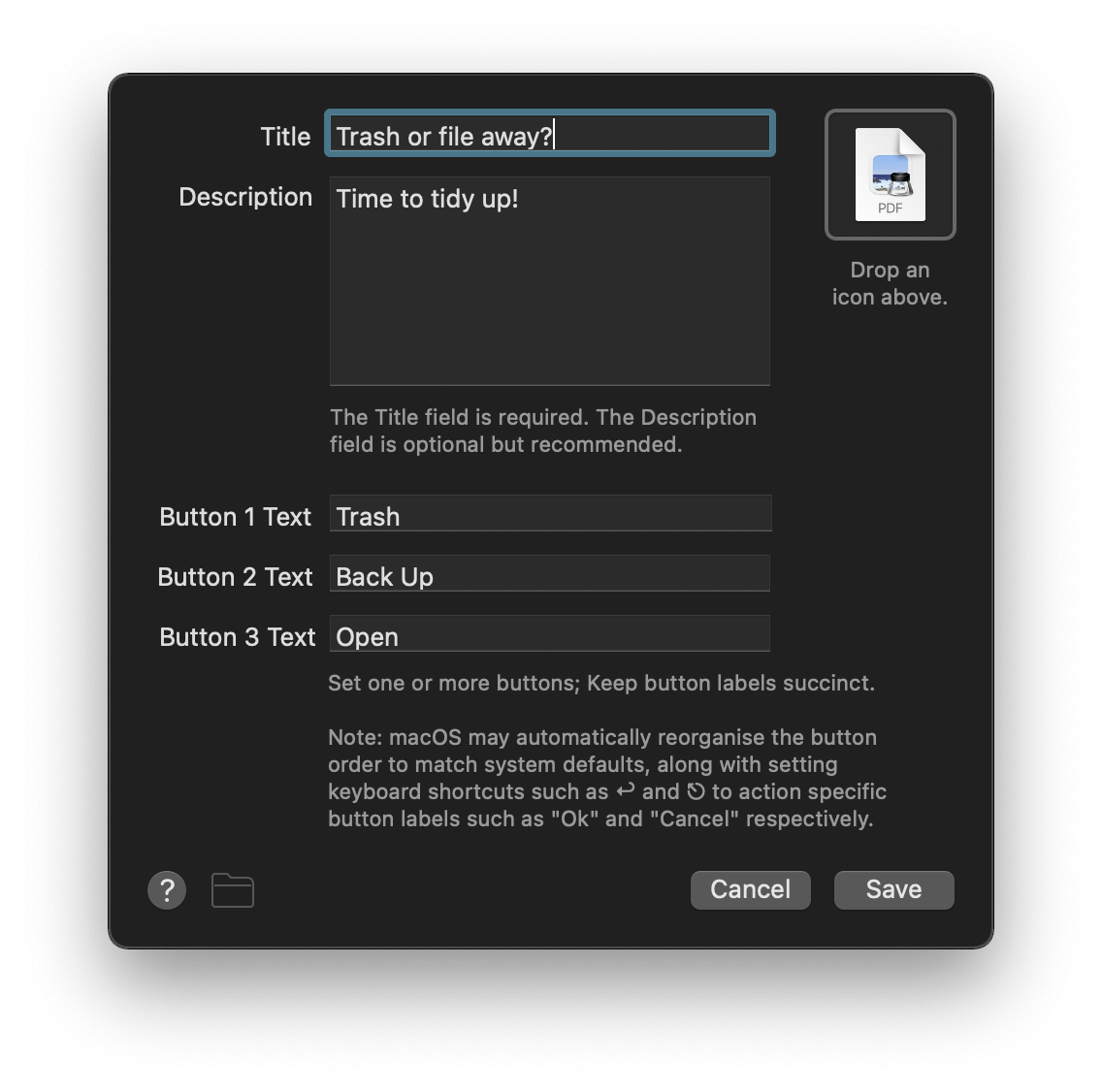 Dialog object configuration