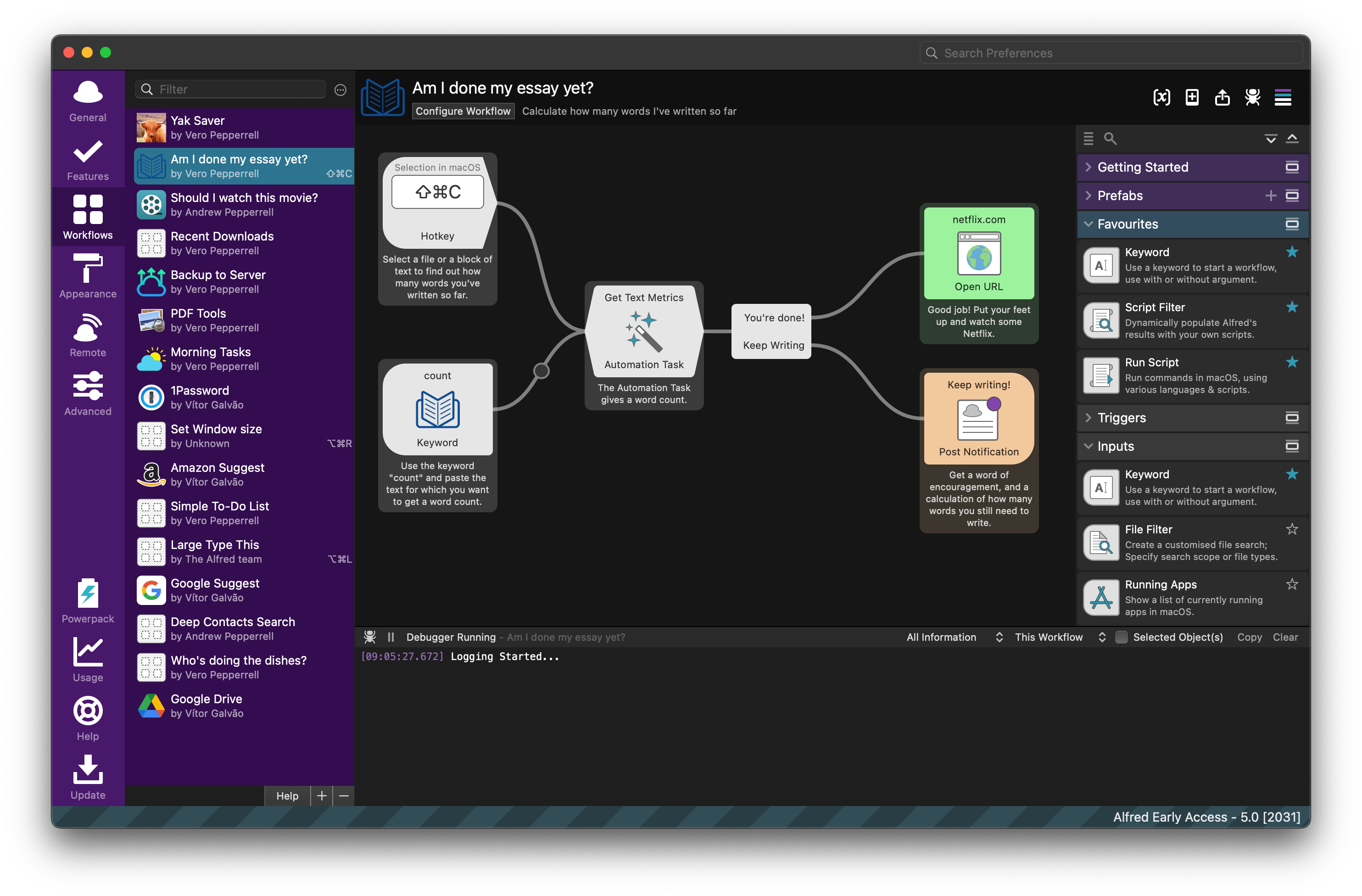Alfred 5's New Workflow Editor view