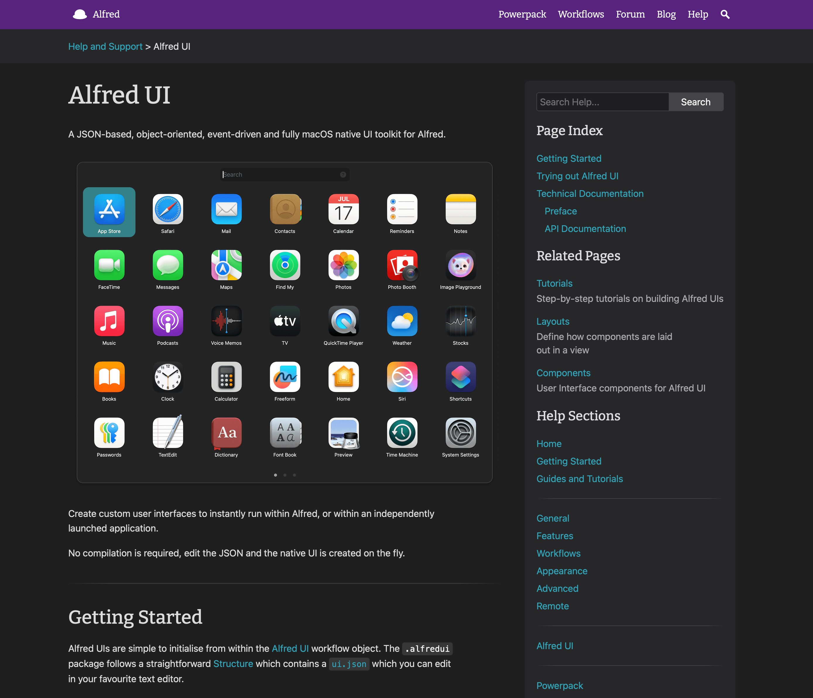 Screenshot of new documentation website