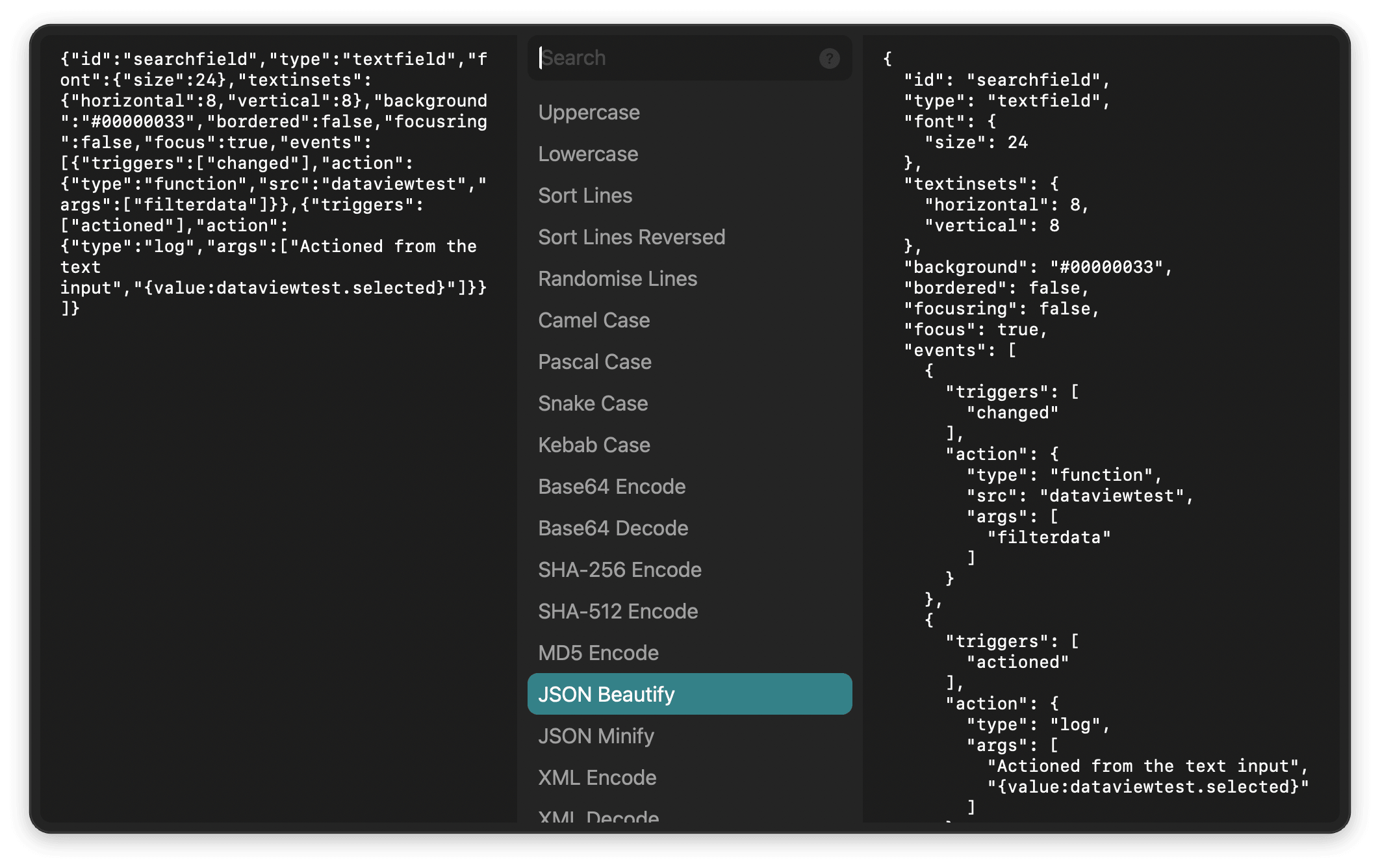 Screenshot of Alfred's Transform workflow